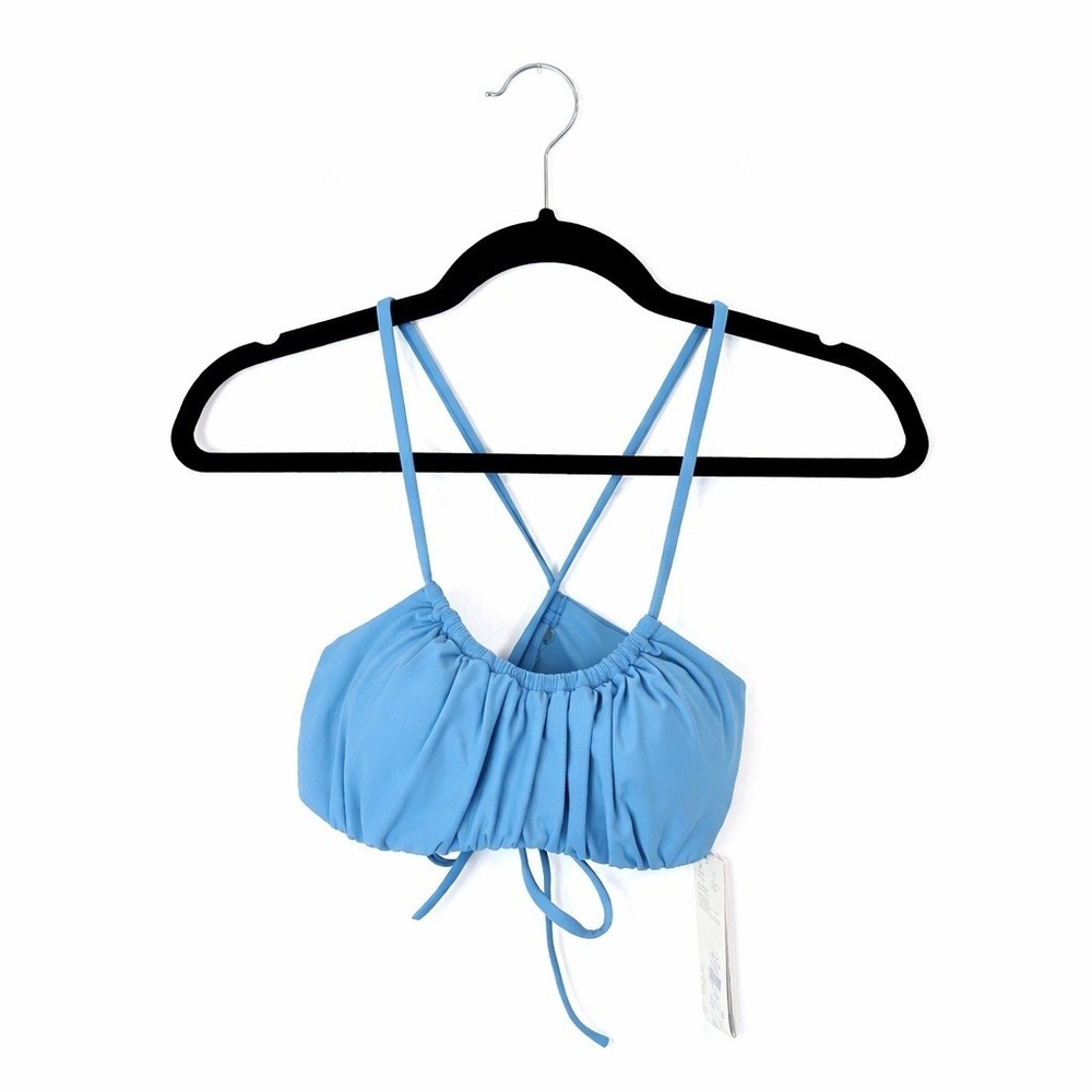 Calia‎ Bikini Top Women XS Blue NWT Ruched Cross Back Tie Swimwear Strappy
